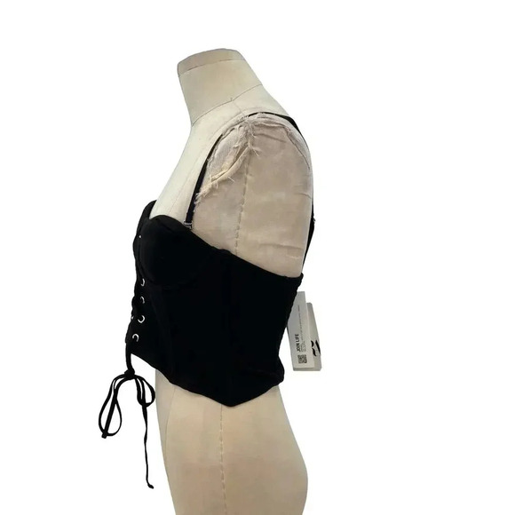 Zara Corset Tank Top Bralette Lace Up‎ Sweetheart Shirred Black Size Medium - Picture 5 of 11